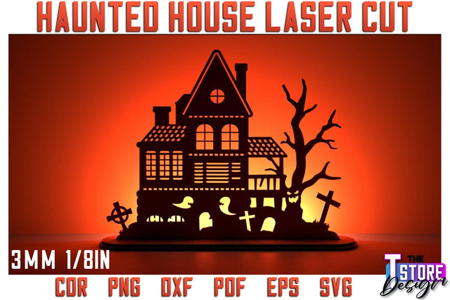 Halloween Haunted House Laser Cut | Halloween Design | Shadow Scene | CNC File SVG The T Store Design 
