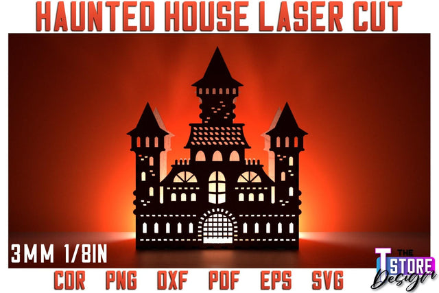 Halloween Haunted House Laser Cut | Halloween Design | Shadow Scene | CNC File SVG The T Store Design 