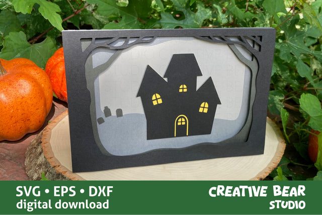 Halloween Haunted House Shadow Box Card SVG Creative Bear Studio 