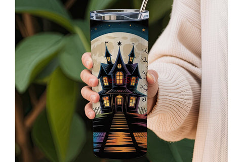 Halloween Haunted House Tumbler Wrap Sublimation DesignSVG 