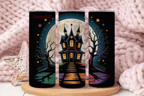 Halloween Haunted House Tumbler Wrap Sublimation DesignSVG 