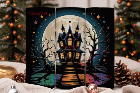 Halloween Haunted House Tumbler Wrap Sublimation DesignSVG 
