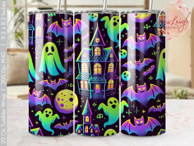 Halloween Haunted House Tumbler wrap Sublimation PNG Sublimation Luvleigh Digitals 