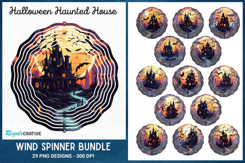 Halloween Haunted House Wind Spinner Sublimation Designs Sublimation Regulrcrative 