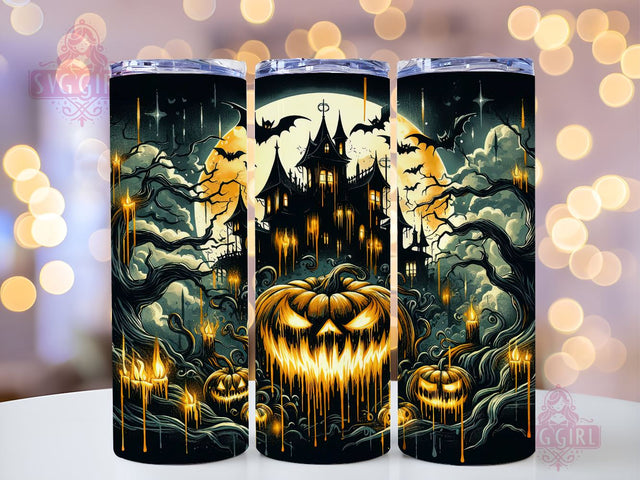 Halloween Haunted Mansion 20oz Tumbler Wrap Sublimation Design, Straight Tapered Tumbler Wrap, Spooky Pumpkins Tumbler Png, Instant Digital Download Sublimation SvggirlplusArt 