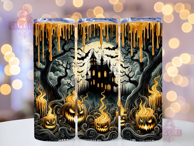 Halloween Haunted Mansion 20oz Tumbler Wrap Sublimation Design, Straight Tapered Tumbler Wrap, Spooky Pumpkins Tumbler Png, Instant Digital Download Sublimation SvggirlplusArt 