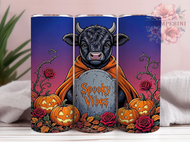 Halloween Highland Calf 20oz Tumbler, Highland Calf, Halloween Cow, Spooky Cute, Rustic Farmhouse, Whimsical Style, 20oz Wrap, Sublimation Tumbler Sublimation Li Zamperini 