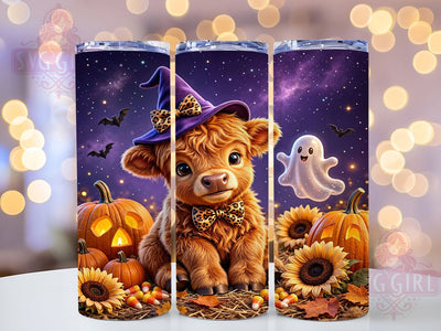 Halloween Highland Calf 20oz Tumbler, Highland Calf, Halloween Cow, Spooky Cute, Rustic Farmhouse, Whimsical Style, 20oz Wrap, Sublimation Tumbler Sublimation SvggirlplusArt 