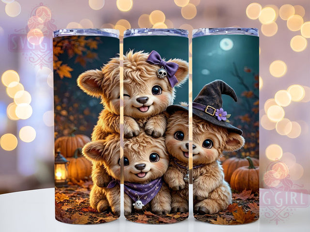 Halloween Highland Calves 20oz Tumbler, Highland Calves, Halloween Theme, Pumpkin Motif, Rustic Charm, Whimsical Style, 20oz Wrap, Sublimation Tumbler Sublimation SvggirlplusArt 