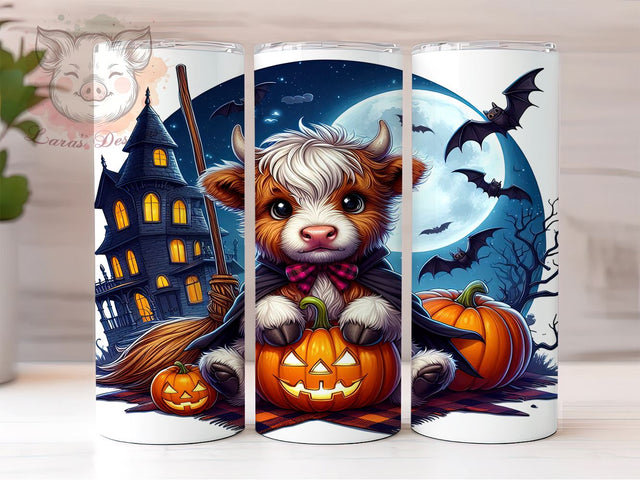Halloween Highland Cow 20 oz Skinny Tumbler Sublimation Design, Straight & Tapered Tumbler Png, Cute Monster Tumbler Png, Digital Download PNG Sublimation Lara' s Designs 