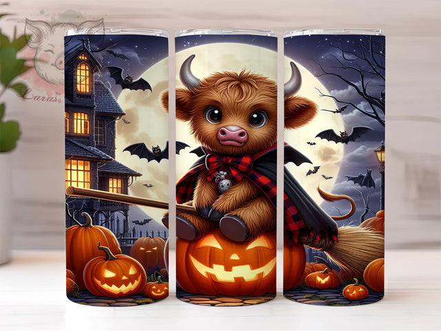 Halloween Highland Cow 20 oz Skinny Tumbler Sublimation Design, Straight & Tapered Tumbler Png, Cute Monster Tumbler Png, Digital Download PNG Sublimation Lara' s Designs 