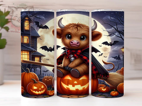 Halloween Highland Cow 20 oz Skinny Tumbler Sublimation Design, Straight & Tapered Tumbler Png, Cute Monster Tumbler Png, Digital Download PNG Sublimation Lara' s Designs 