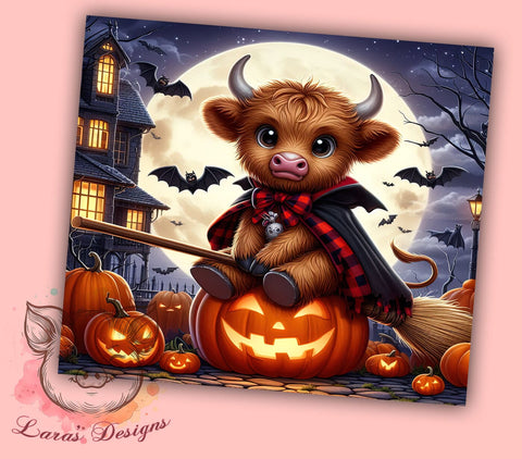 Halloween Highland Cow 20 oz Skinny Tumbler Sublimation Design, Straight & Tapered Tumbler Png, Cute Monster Tumbler Png, Digital Download PNG Sublimation Lara' s Designs 