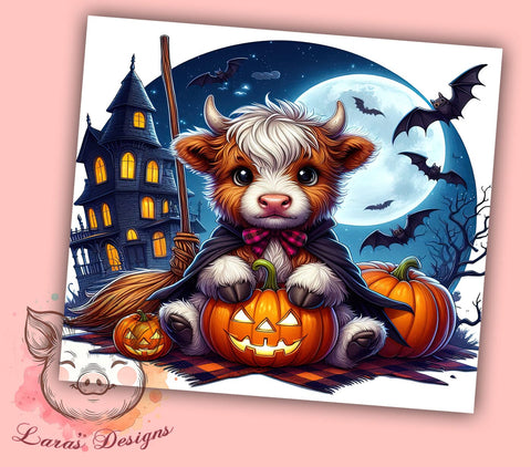 Halloween Highland Cow 20 oz Skinny Tumbler Sublimation Design, Straight & Tapered Tumbler Png, Cute Monster Tumbler Png, Digital Download PNG Sublimation Lara' s Designs 