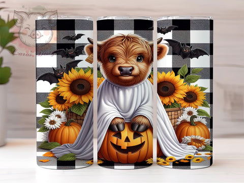 Halloween Highland Cow 20 oz Skinny Tumbler Sublimation Design, Straight & Tapered Tumbler Png, Ghost Highland Cow Tumbler Png, Digital Download PNG Sublimation Lara' s Designs 
