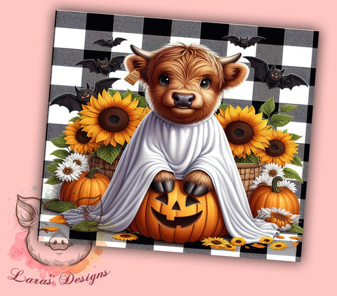 Halloween Highland Cow 20 oz Skinny Tumbler Sublimation Design, Straight & Tapered Tumbler Png, Ghost Highland Cow Tumbler Png, Digital Download PNG Sublimation Lara' s Designs 