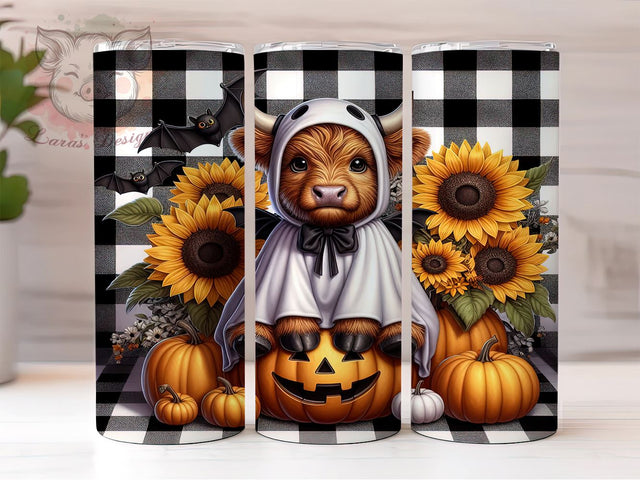 Halloween Highland Cow 20 oz Skinny Tumbler Sublimation Design, Straight & Tapered Tumbler Png, Ghost Highland Cow Tumbler Png, Digital Download PNG Sublimation Lara' s Designs 