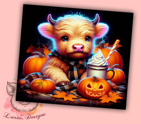 Halloween Highland Cow 20 oz Skinny Tumbler Sublimation Design, Straight & Tapered Tumbler Png, Highland Cow Tumbler Png, Digital Download PNG Sublimation Lara' s Designs 