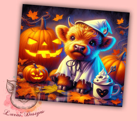 Halloween Highland Cow 20 oz Skinny Tumbler Sublimation Design, Straight & Tapered Tumbler Png, Highland Cow Tumbler Png, Digital Download PNG Sublimation Lara' s Designs 
