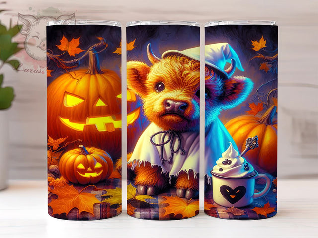 Halloween Highland Cow 20 oz Skinny Tumbler Sublimation Design, Straight & Tapered Tumbler Png, Highland Cow Tumbler Png, Digital Download PNG Sublimation Lara' s Designs 