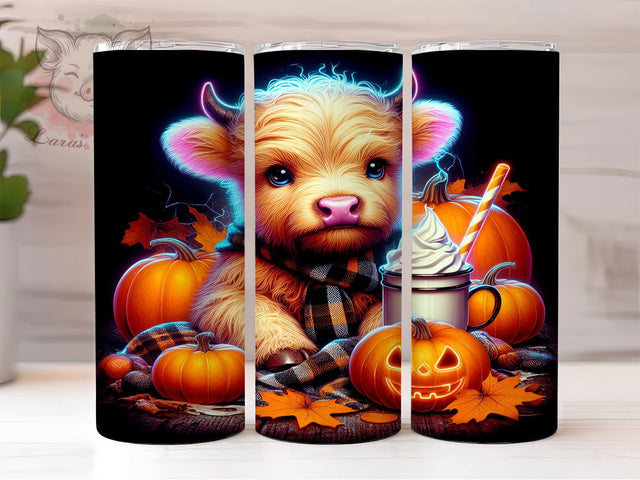Halloween Highland Cow 20 oz Skinny Tumbler Sublimation Design, Straight & Tapered Tumbler Png, Highland Cow Tumbler Png, Digital Download PNG Sublimation Lara' s Designs 