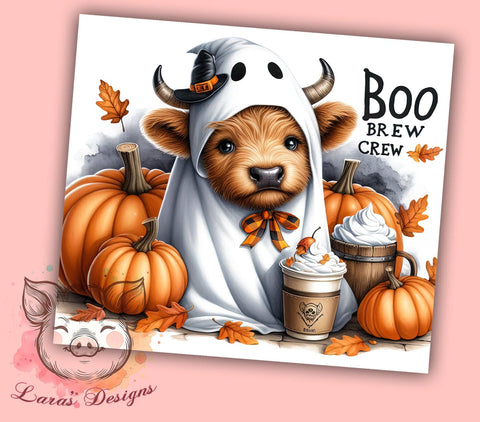 Halloween Highland Cow 20 oz Skinny Tumbler Sublimation Design, Straight & Tapered Tumbler Png, Highland Cow Tumbler Png, Digital Download PNG Sublimation Lara' s Designs 