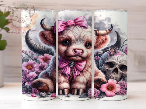 Halloween Highland Cow 20 oz Skinny Tumbler Sublimation Design, Straight & Tapered Tumbler Png, Spooky Halloween Tumbler Png, Digital Download PNG Sublimation Lara' s Designs 