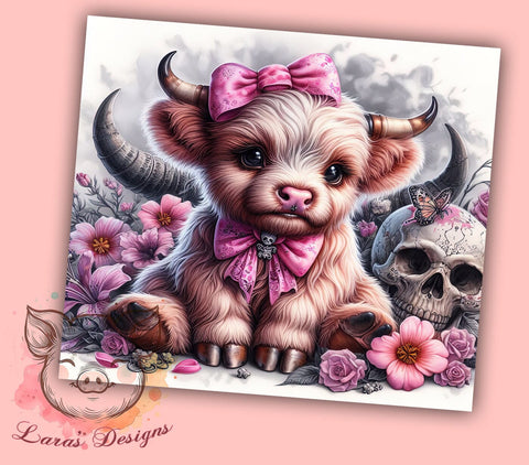 Halloween Highland Cow 20 oz Skinny Tumbler Sublimation Design, Straight & Tapered Tumbler Png, Spooky Halloween Tumbler Png, Digital Download PNG Sublimation Lara' s Designs 