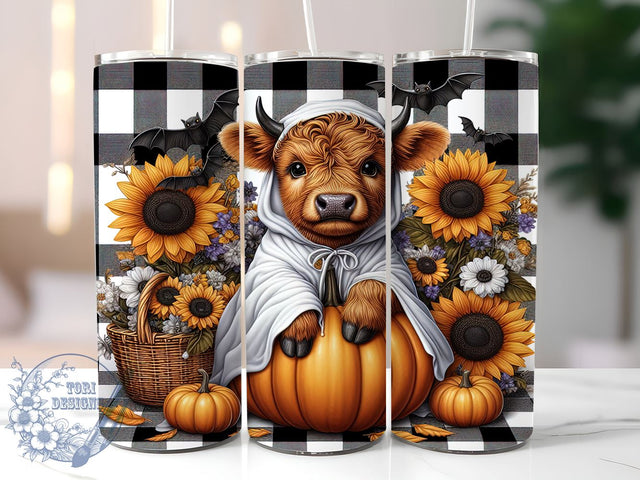 Halloween Highland Cow 20oz Skinny Tumbler PNG, Cute Halloween Tumbler Sublimation Wrap, Straight & Tapered Tumbler Wrap, Instant Digital Download Sublimation ToriDesigns 
