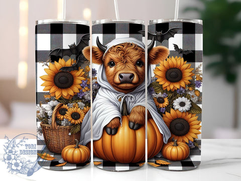 Halloween Highland Cow 20oz Skinny Tumbler PNG, Cute Halloween Tumbler Sublimation Wrap, Straight & Tapered Tumbler Wrap, Instant Digital Download Sublimation ToriDesigns 