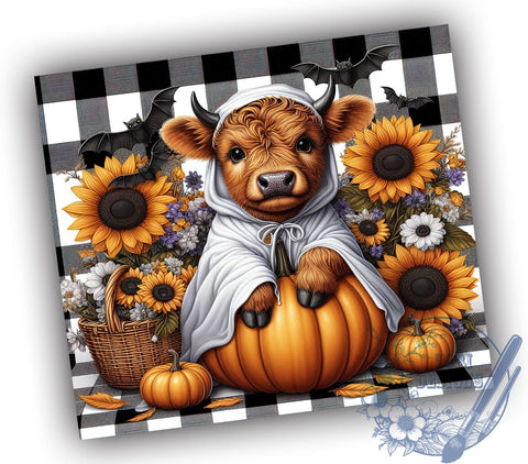 Halloween Highland Cow 20oz Skinny Tumbler PNG, Cute Halloween Tumbler Sublimation Wrap, Straight & Tapered Tumbler Wrap, Instant Digital Download Sublimation ToriDesigns 