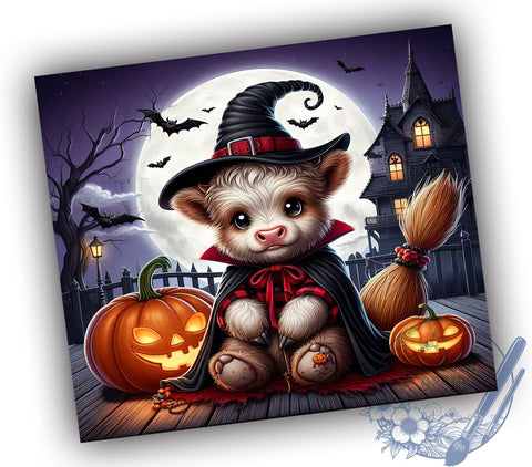 Halloween Highland Cow 20oz Skinny Tumbler PNG, Cute Highland Cow Tumbler Sublimation Wrap, Straight & Tapered Tumbler Wrap, Instant Digital Download Sublimation ToriDesigns 