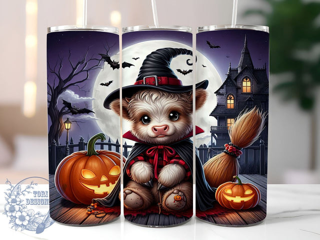Halloween Highland Cow 20oz Skinny Tumbler PNG, Cute Highland Cow Tumbler Sublimation Wrap, Straight & Tapered Tumbler Wrap, Instant Digital Download Sublimation ToriDesigns 