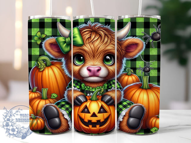 Halloween Highland Cow 20oz Skinny Tumbler PNG, Cute Highland Cow Tumbler Sublimation Wrap, Straight & Tapered Tumbler Wrap, Instant Digital Download Sublimation ToriDesigns 