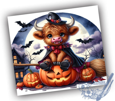 Halloween Highland Cow 20oz Skinny Tumbler PNG, Cute Highland Cow Tumbler Sublimation Wrap, Straight & Tapered Tumbler Wrap, Instant Digital Download Sublimation ToriDesigns 