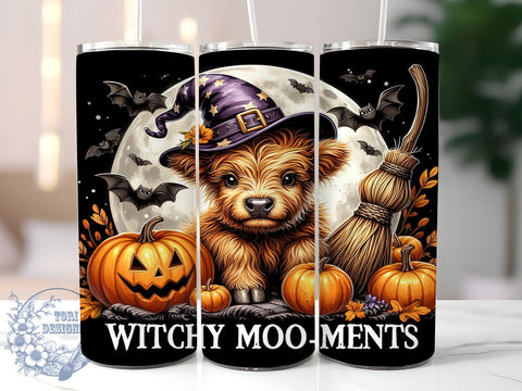 Halloween Highland Cow 20oz Skinny Tumbler PNG, Highland Cow Tumbler Sublimation Wrap, Straight & Tapered Tumbler Wrap, Instant Digital Download Sublimation ToriDesigns 