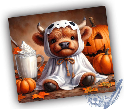 Halloween Highland Cow 20oz Skinny Tumbler PNG, Highland Cow Tumbler Sublimation Wrap, Straight & Tapered Tumbler Wrap, Instant Digital Download Sublimation ToriDesigns 