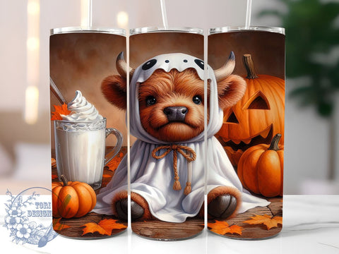 Halloween Highland Cow 20oz Skinny Tumbler PNG, Highland Cow Tumbler Sublimation Wrap, Straight & Tapered Tumbler Wrap, Instant Digital Download Sublimation ToriDesigns 