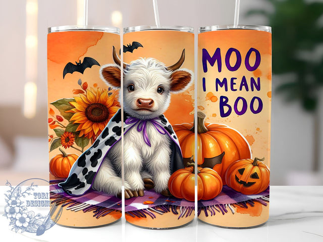 Halloween Highland Cow 20oz Skinny Tumbler PNG, Scary Cute Cow Tumbler Sublimation Wrap, Straight & Tapered Tumbler Wrap, Instant Digital Download Sublimation ToriDesigns 