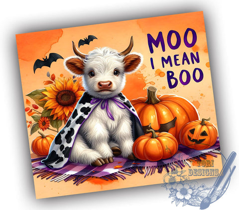 Halloween Highland Cow 20oz Skinny Tumbler PNG, Scary Cute Cow Tumbler Sublimation Wrap, Straight & Tapered Tumbler Wrap, Instant Digital Download Sublimation ToriDesigns 