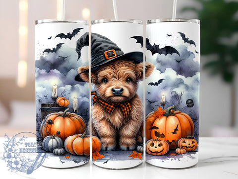 Halloween Highland Cow 20oz Skinny Tumbler, Spooky Halloween Tumbler Png, Straight & Tapered Tumbler Wrap, Instant Digital Download Sublimation ToriDesigns 