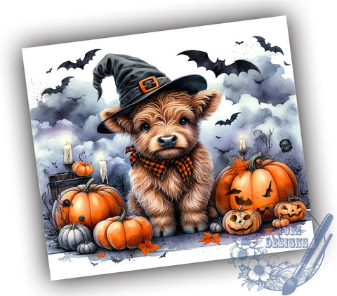 Halloween Highland Cow 20oz Skinny Tumbler, Spooky Halloween Tumbler Png, Straight & Tapered Tumbler Wrap, Instant Digital Download Sublimation ToriDesigns 