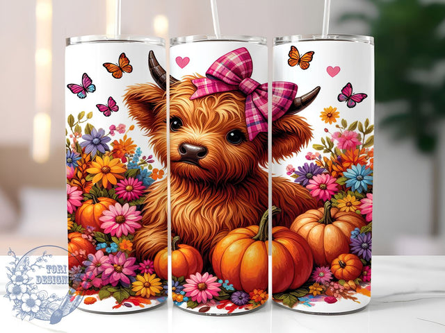Halloween Highland Cow 20oz Skinny Tumbler, Spooky Vibes Tumbler Png, Straight & Tapered Tumbler Wrap, Instant Digital Download Sublimation ToriDesigns 