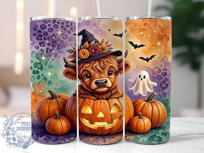 Halloween Highland Cow 20oz Tumbler, Halloween highland cow, Highland cow tumbler, 20oz skinny tumbler, Cute cow design, Halloween tumbler wrap, Sublimation halloween design, Spooky cow pattern Sublimation ToriDesigns 