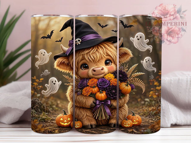 Halloween Highland Cow 20oz Tumbler, Highland Cow, Halloween Cow, Spooky Cute, Rustic Farmhouse, Whimsical Design, 20oz Wrap, Sublimation Tumbler Sublimation Li Zamperini 