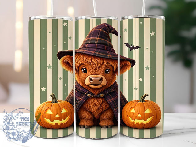Halloween Highland Cow 20oz Tumbler, Highland Cow, Halloween Theme, Pumpkin Motif, Spooky Style, Rustic Charm, Skinny Tumbler, Sublimation PNG Sublimation ToriDesigns 