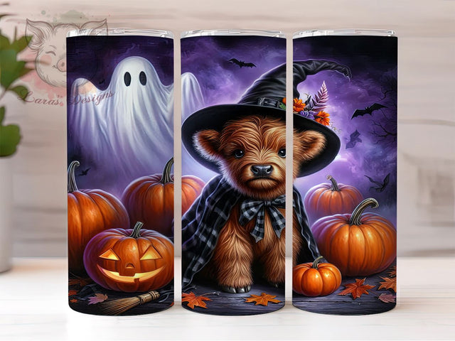 Halloween Highland Cow 20oz Tumbler Png, Straight & Tapered Tumbler Png, Spooky Season Tumbler Png, Digital Download PNG Sublimation Lara' s Designs 