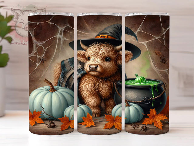 Halloween Highland Cow 20oz Tumbler Png, Straight & Tapered Tumbler Png, Spooky Season Tumbler Png, Digital Download PNG Sublimation Lara' s Designs 