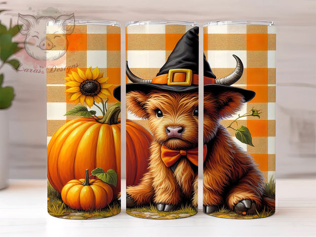 Halloween Highland Cow 20oz Tumbler Png, Straight & Tapered Tumbler Png, Witch Highland Cow Tumbler Png, Digital Download PNG Sublimation Lara' s Designs 