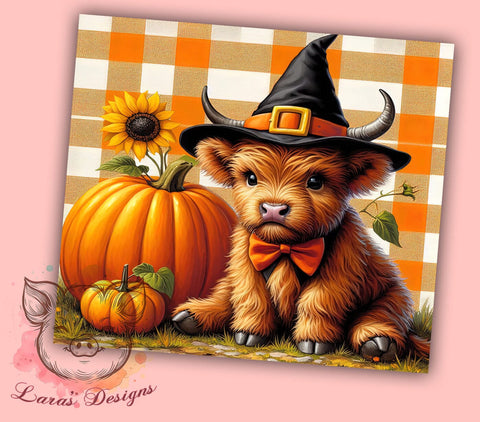 Halloween Highland Cow 20oz Tumbler Png, Straight & Tapered Tumbler Png, Witch Highland Cow Tumbler Png, Digital Download PNG Sublimation Lara' s Designs 